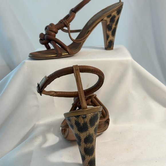 Roberto Cavalli Heels, Brown Leather with Leopard Pringt Heel, EU Size 40 1/2 - Picture 3 of 6